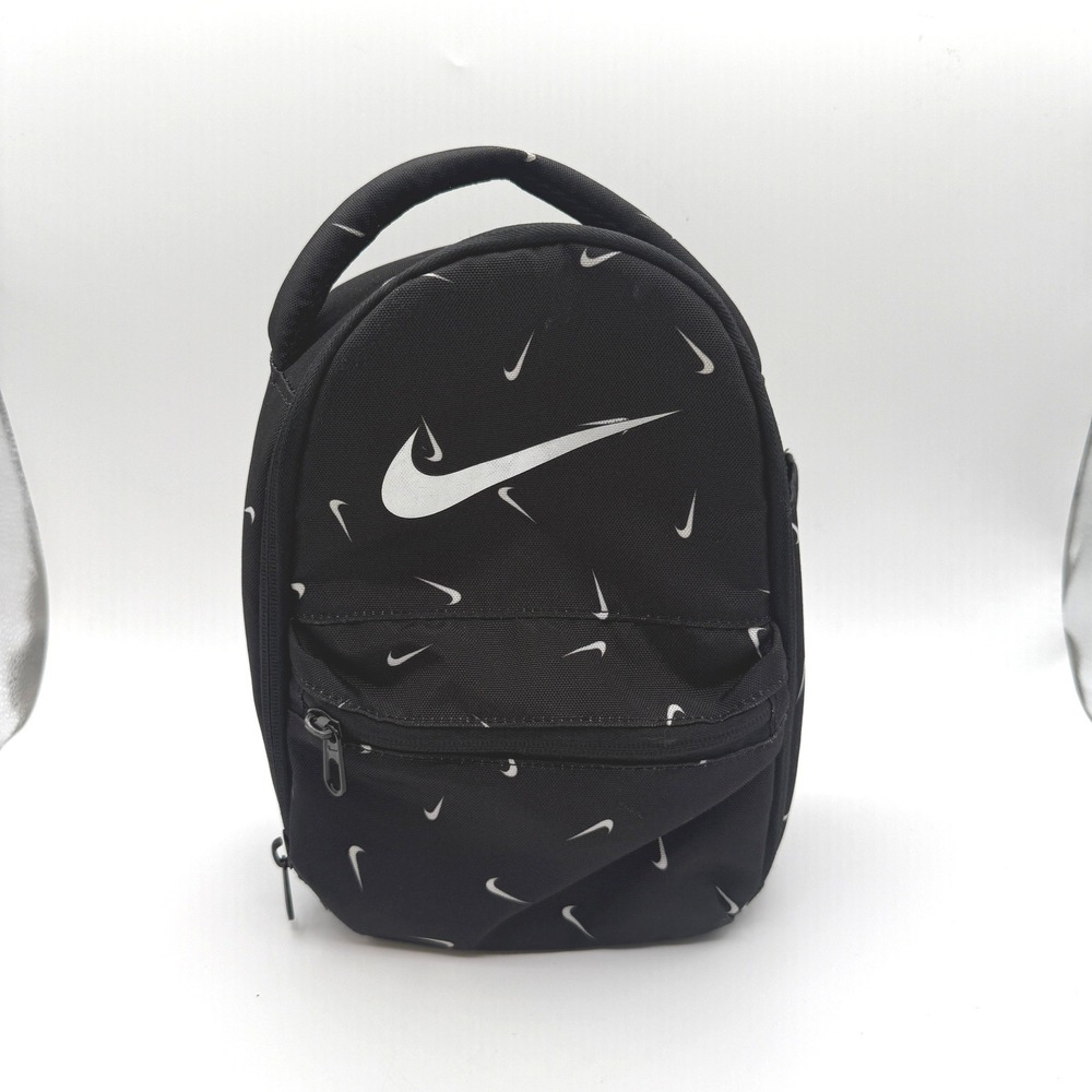 Nike Lunch Bag Unisex One Size Black Swoosh Print Insulated Padded Handle Sport